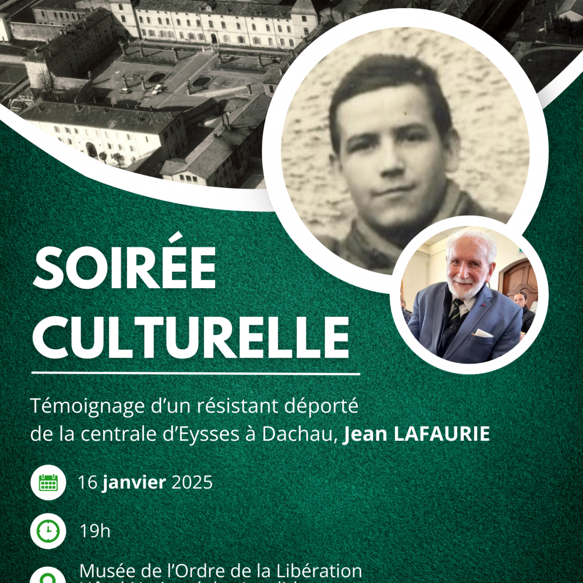 Soirée culturelle "Témoignage d'un résistant déporté de la centrale d'Eysses à Dachau, Jean Lafaurie"