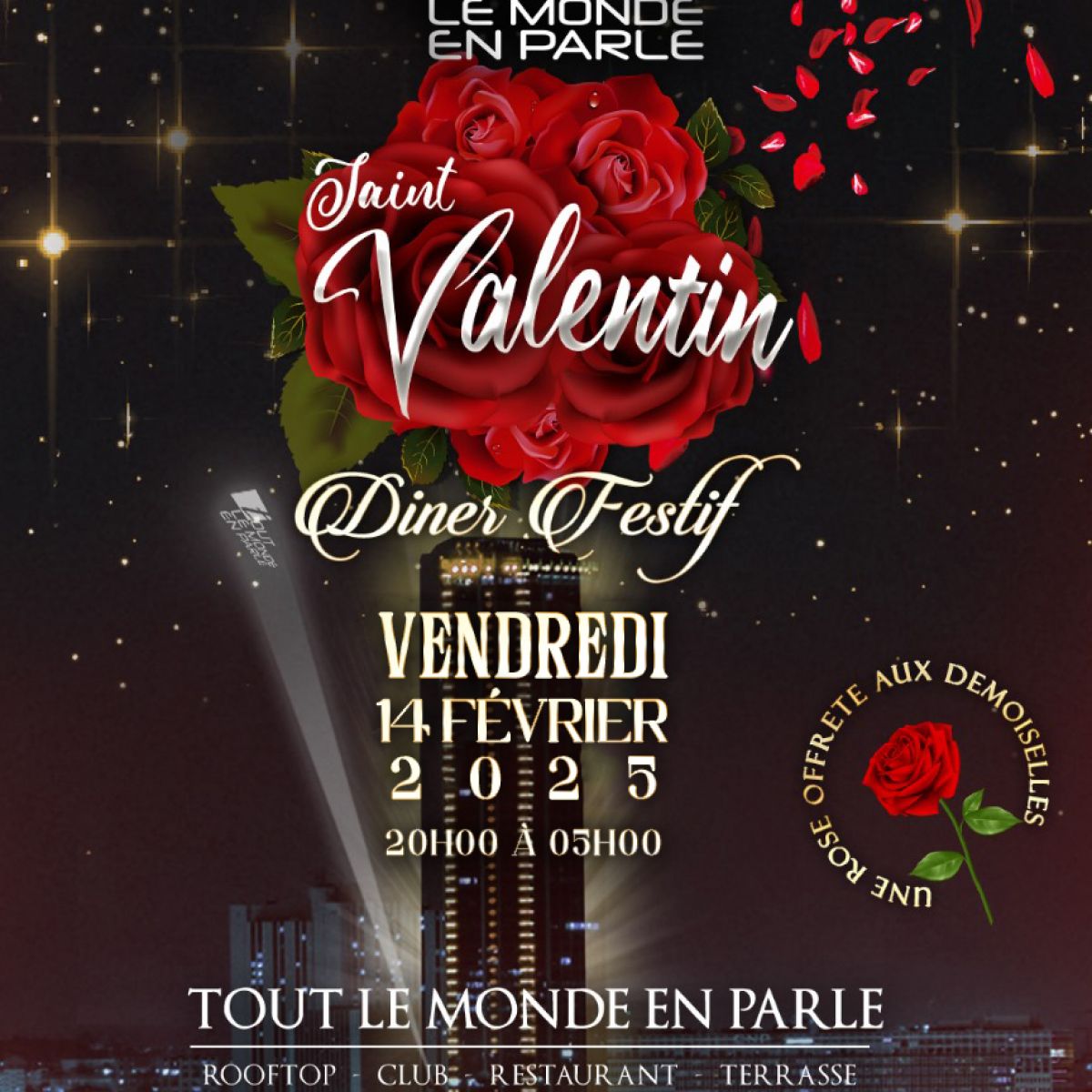 Diner festif Saint valentin sur les toits de paris